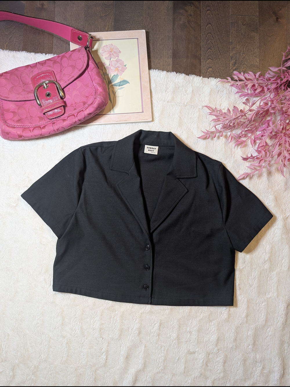 Sunday Best Black Cropped Button Front Top